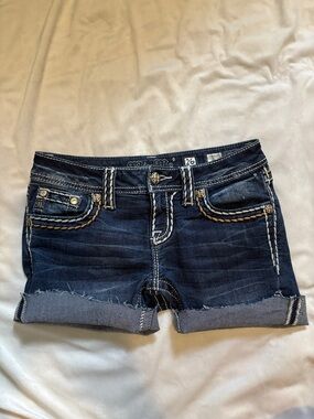 Miss Me Dark Blue Denim Braided Trim Shorts